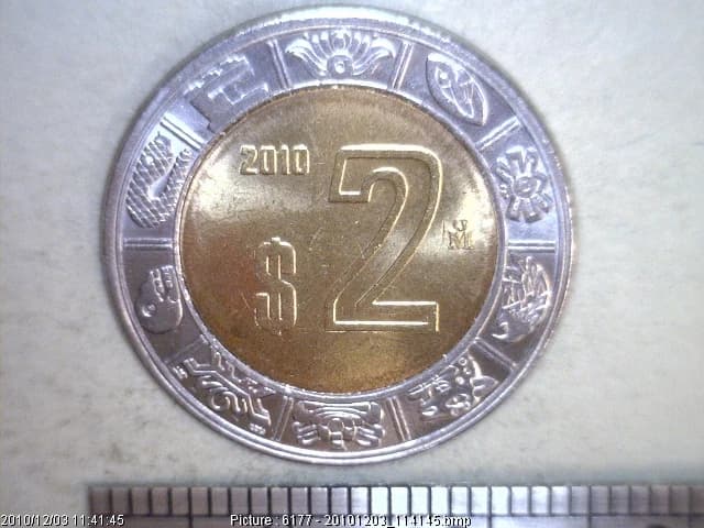 2 Bimetálica 2010 . Inventario Banxico 22654 (reverso)