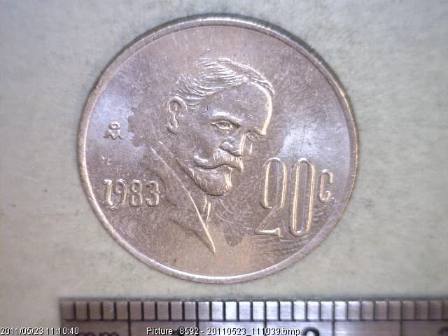 20 Cuproníquel 1983 . Inventario Banxico 15922 (reverso)
