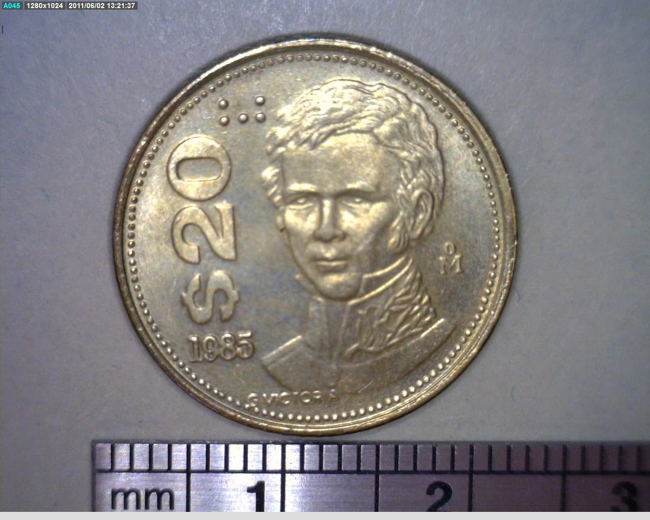 20 Pesos Bronce Aluminio 1985 (reverso)