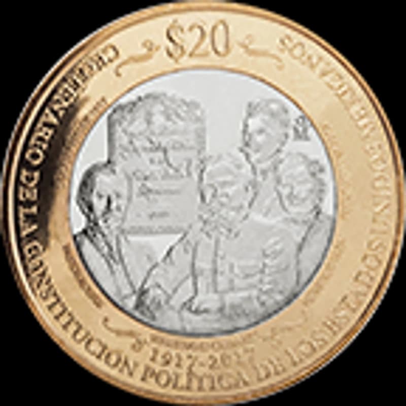 Moneda 20 pesos Centenario de la promulgación de la Constitución Política de los Estados Unidos Mexicanos del 5 de febrero de 1917 — reverso