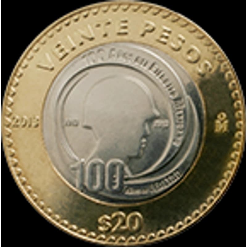 Moneda 20 pesos Centenario del Ejército Mexicano — reverso