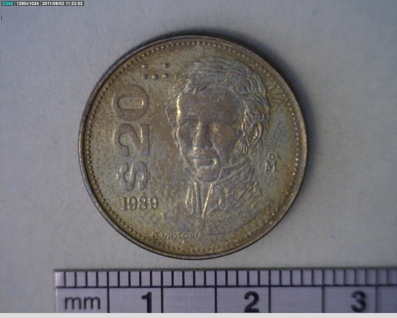 20 Pesos Cuauhtémoc Bronce Aluminio 1989 (reverso)