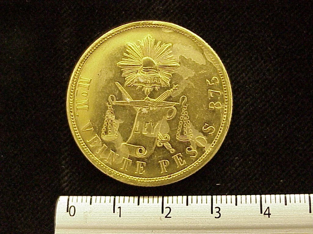 20 Pesos Decimal 1874 · Reverso