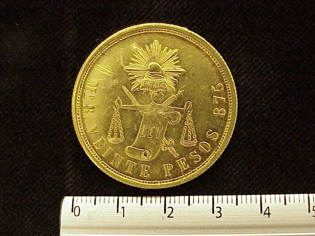 20 Pesos Decimal 1876 · Reverso
