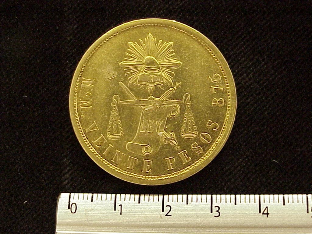 20 Pesos Decimal 1877 · Reverso