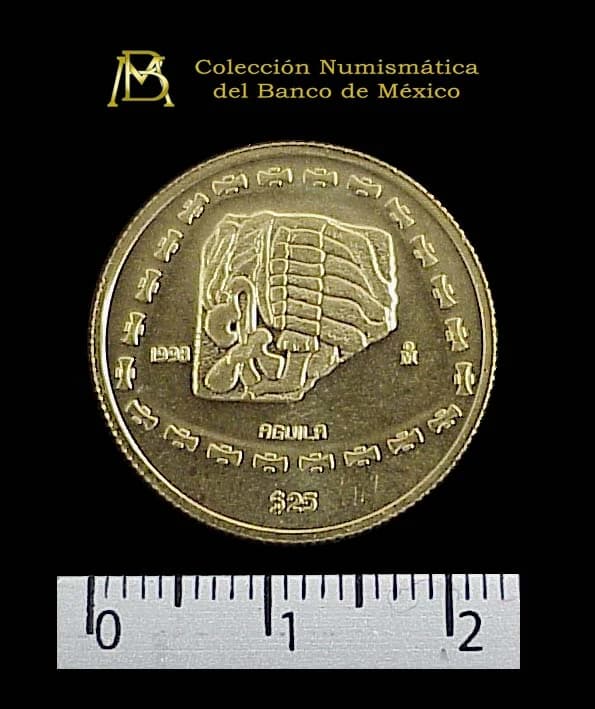 25 Pesos Precolombina, Colección Teotihuacán, serpiente emplumada. Una cuarto de onza 1998 Proof · Reverso