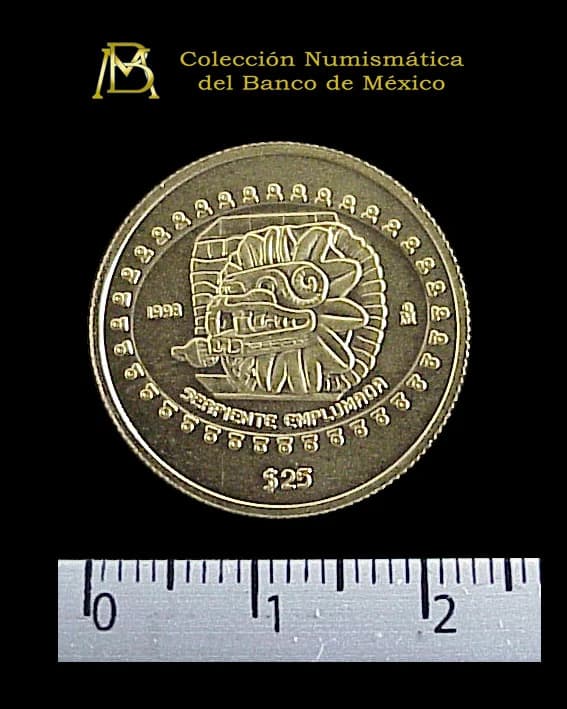 25 Pesos Precolombina, Colección Tolteca, águila. Una cuarto de onza 1998 Proof · Reverso