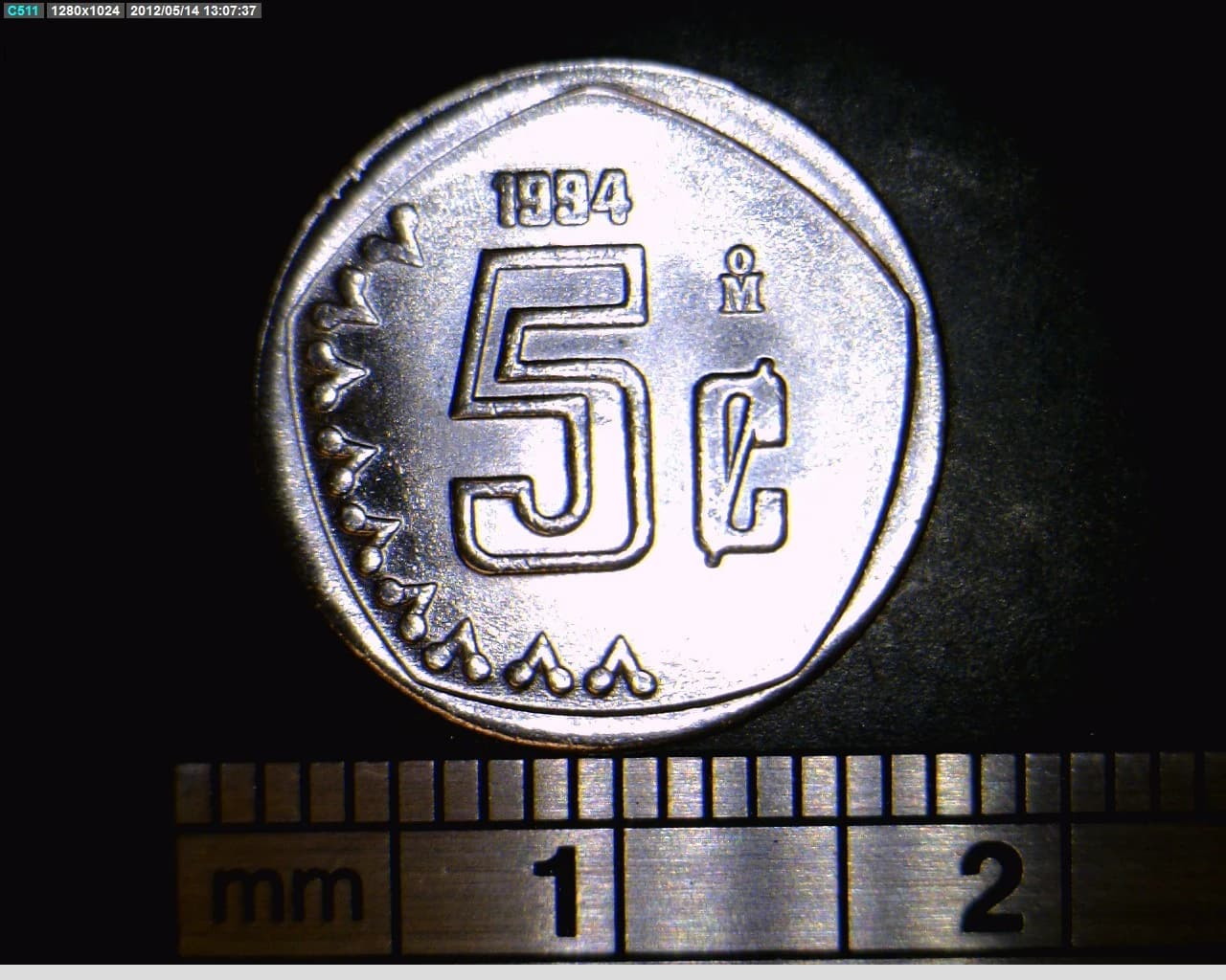 5 Acero inoxidable 1994 . Inventario Banxico 18628 (reverso)