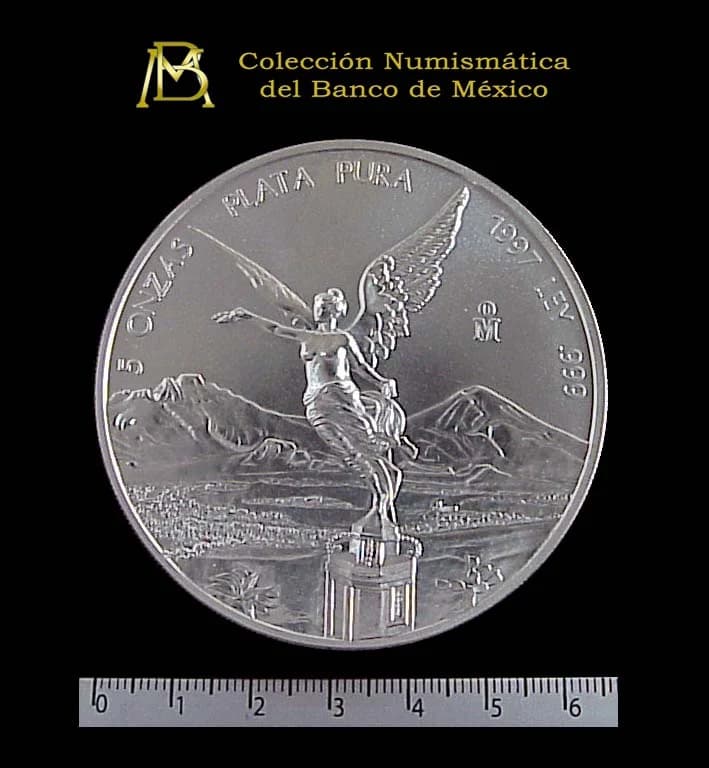5 oz Libertad Plata 1997 · Inventario Banxico 20858 (reverso)
