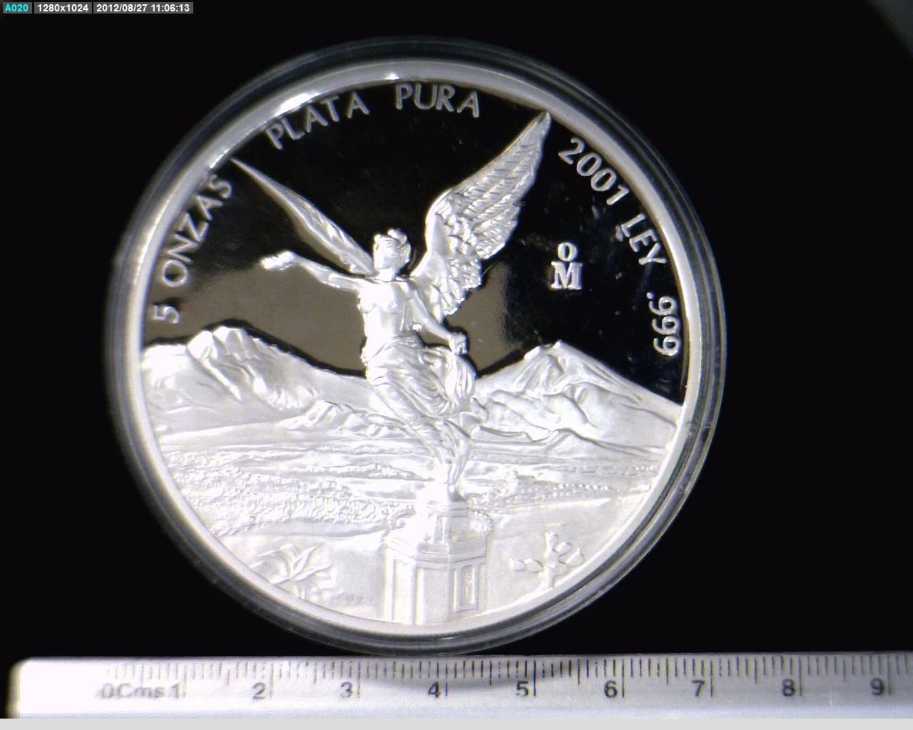 5 oz Libertad Plata 2001 · Inventario Banxico 20979 (reverso)