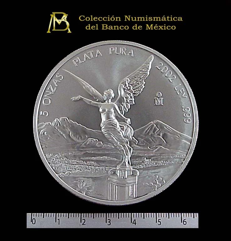 5 oz Libertad Plata 2002 · Inventario Banxico 20861 (reverso)