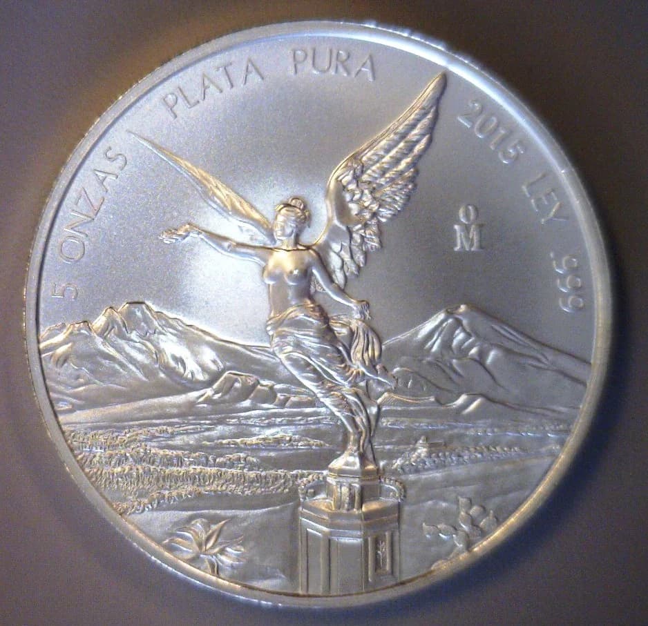 5 oz Libertad Plata 2015 · Inventario Banxico 23729 (reverso)