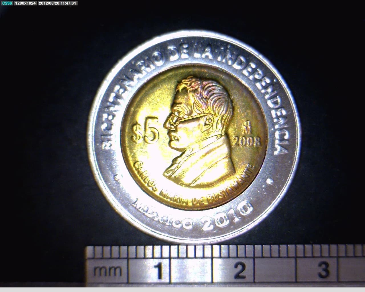 5 Pesos Bicentenario de la Independencia de México: Carlos María de Bustamante 2008 · Reverso