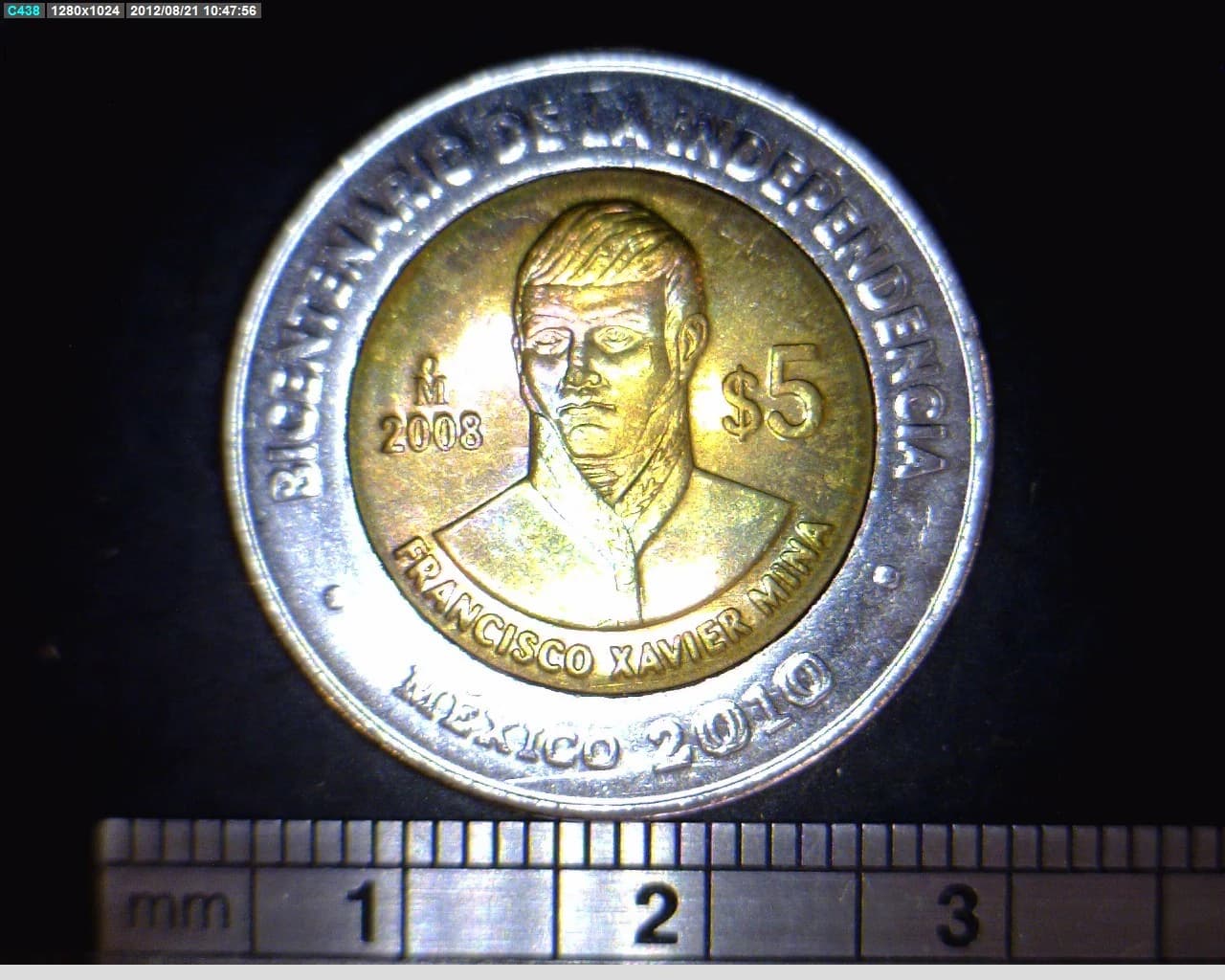 5 Pesos Bicentenario de la Independencia de México: Francisco Xavier Mina 2008 · Reverso