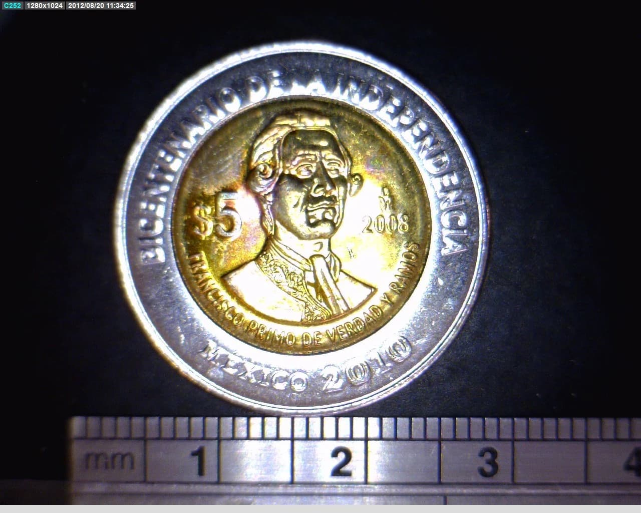 5 Pesos Bicentenario de la Independencia de México: Francisco Primo de Verdad y Ramos, sin puntos 2008 · Reverso