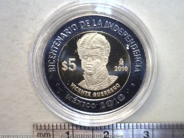 5 Pesos Bicentenario de la Independencia de México: Vicente Guerrero 2010 · Reverso