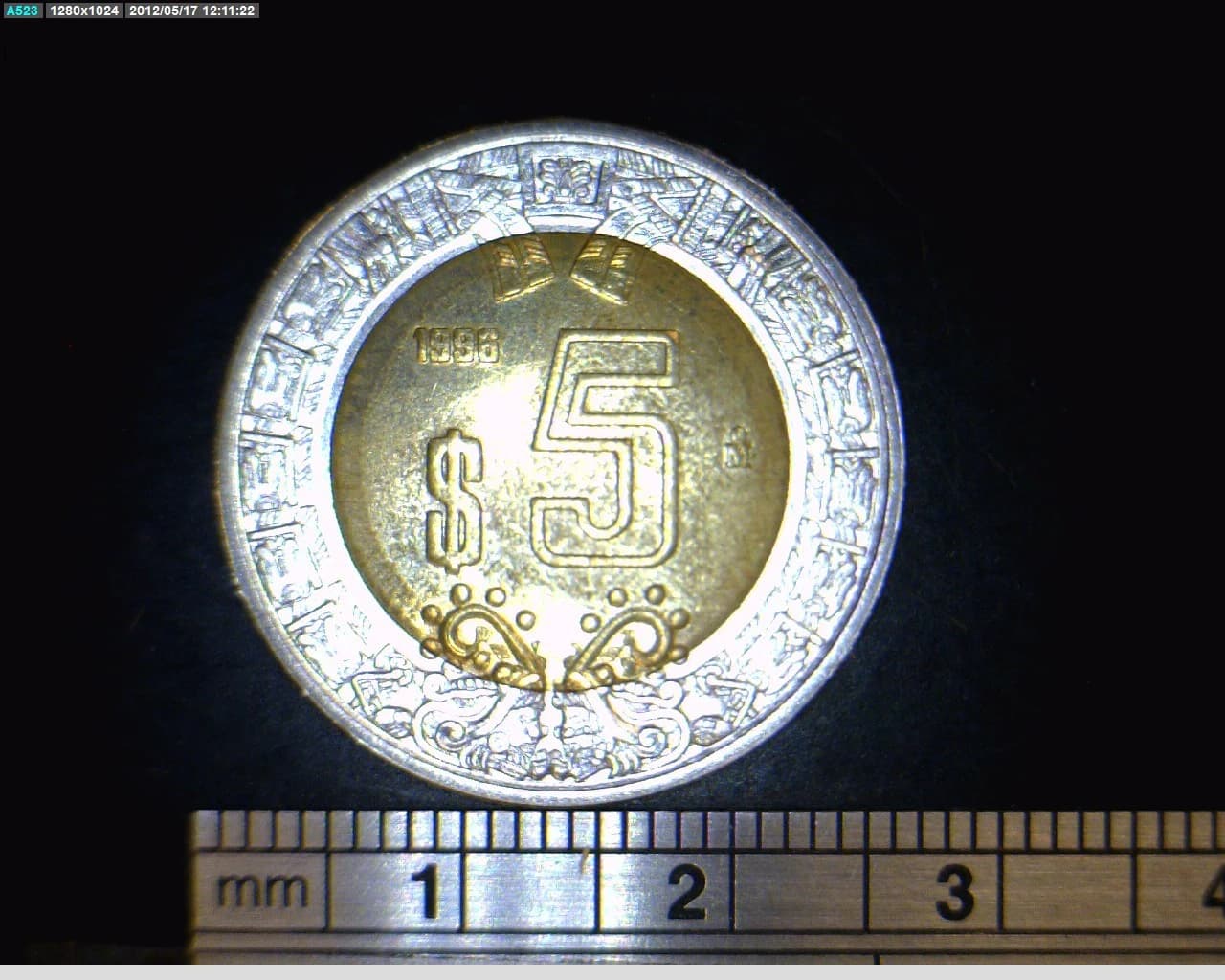 5 Bimetálica 1996 . Inventario Banxico 18809 (reverso)
