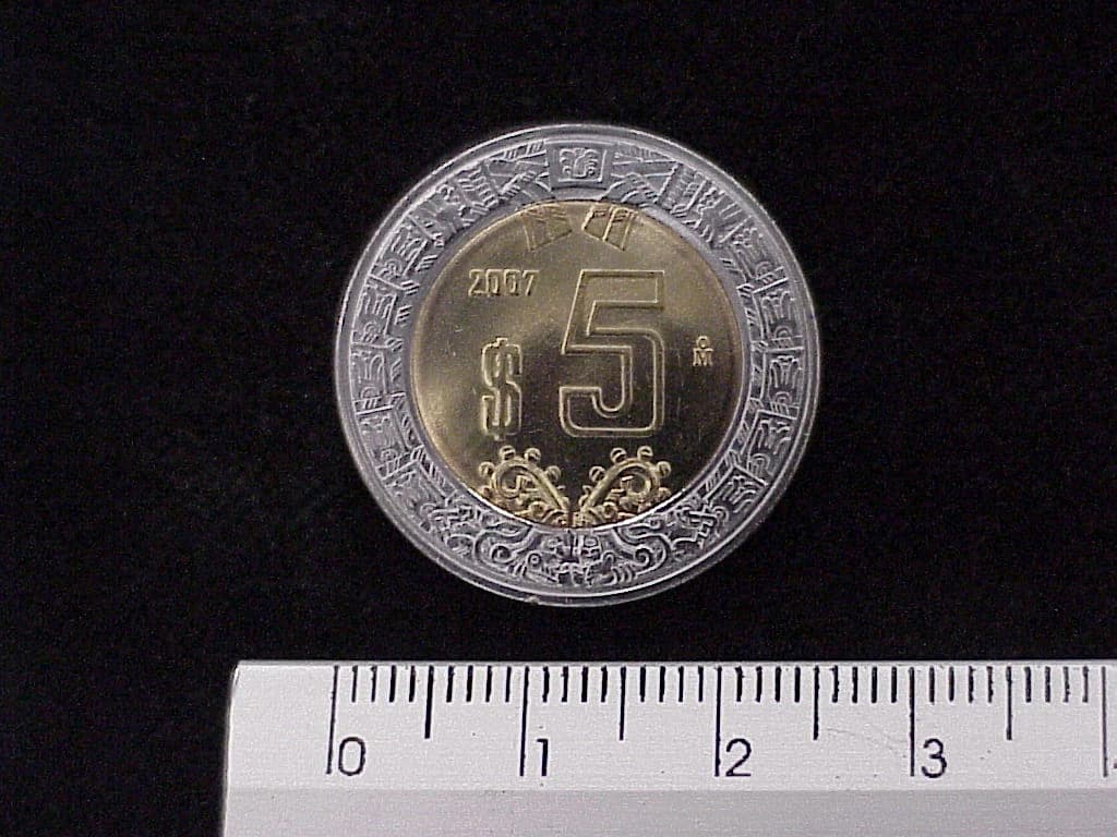 5 Bimetálica 2007 . Inventario Banxico 21695 (reverso)
