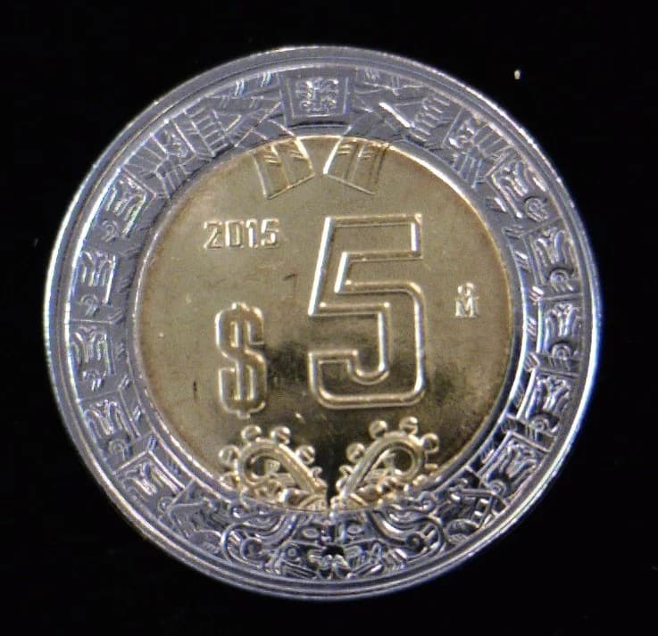 5 Bimetálica 2015 . Inventario Banxico 23586 (reverso)