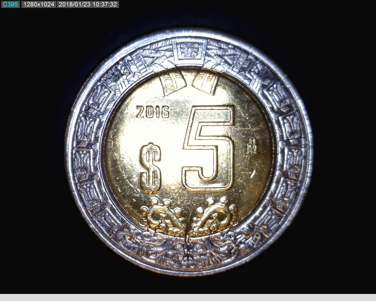 5 Bimetálica 2016 . Inventario Banxico 23973 (reverso)