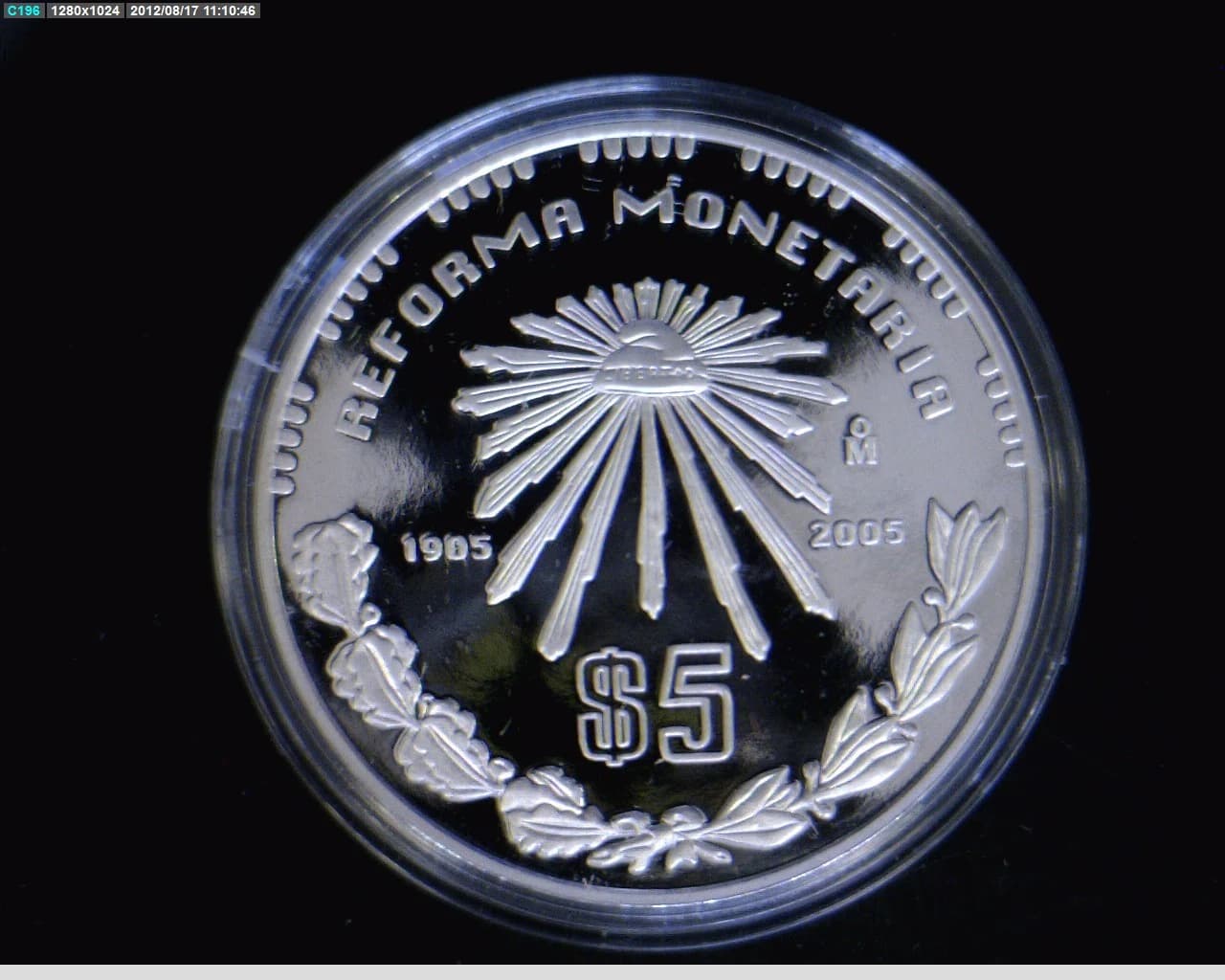 5 Pesos Centenario de la Reforma Monetaria 2005 · Reverso