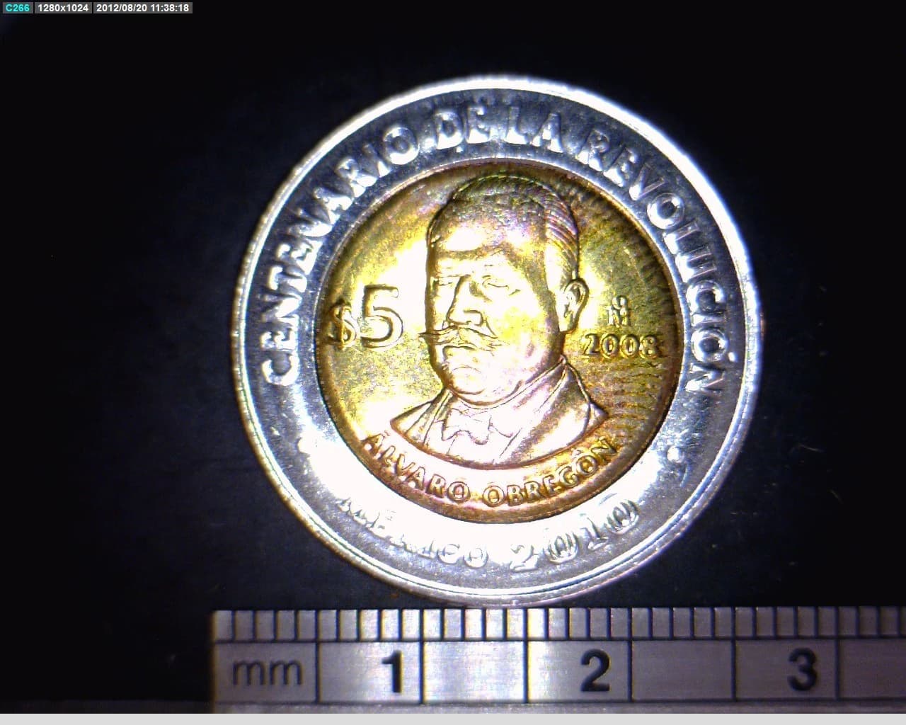 5 Pesos Centenario de la Revolución Mexicana: Álvaro Obregón 2008 · Reverso