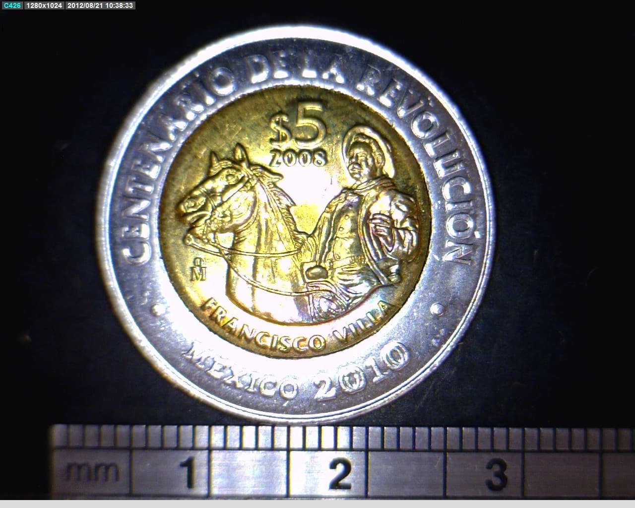 5 Pesos Centenario de la Revolución Mexicana: Francisco Villa 2008 · Reverso