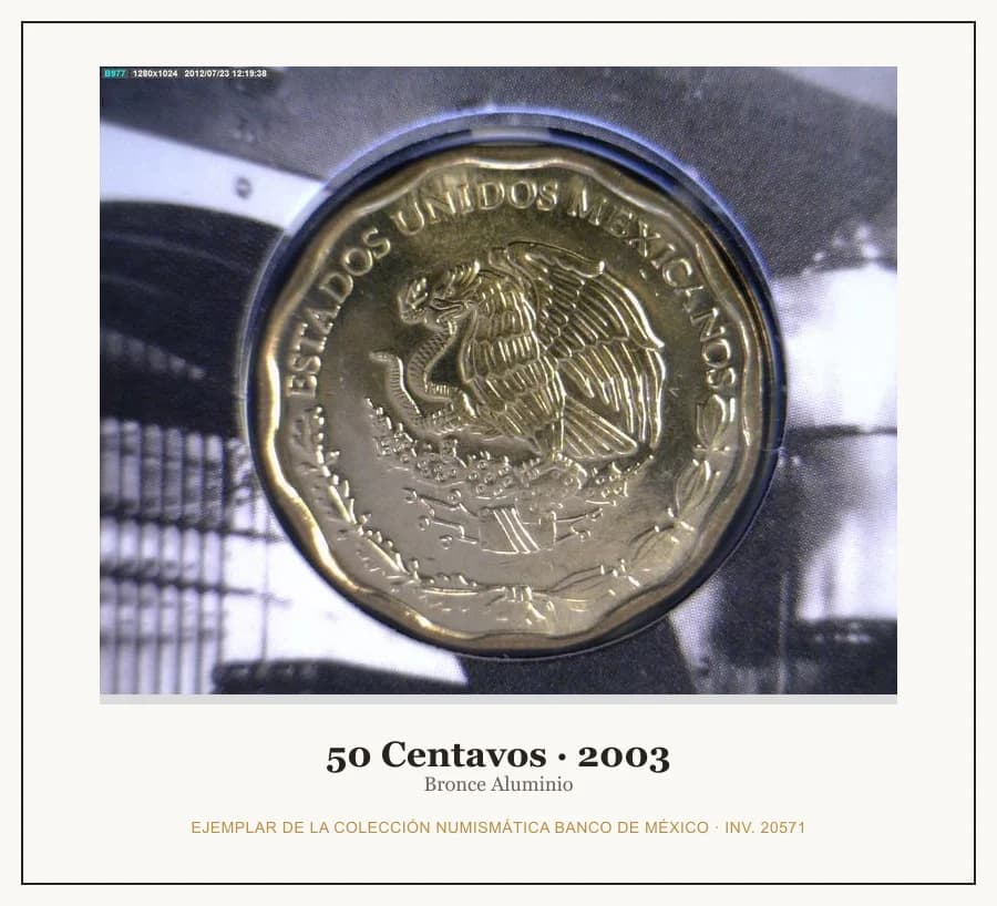 50 Centavos · 2003 — Ejemplar de la Colección Numismática Banco de México, inv. 20571