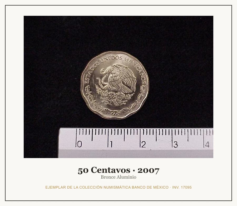 50 Centavos · 2007 — Ejemplar de la Colección Numismática Banco de México, inv. 17095