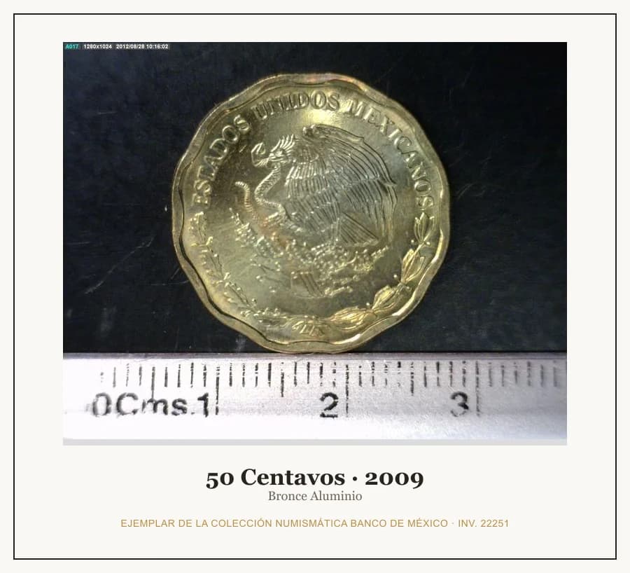 50 Centavos · 2009 — Ejemplar de la Colección Numismática Banco de México, inv. 22251