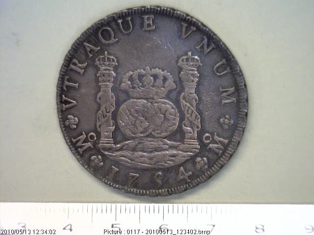 8 Reales Columnario Fernando VI Corona Real 1747-1754 Mo (reverso 1754 inv 1117)