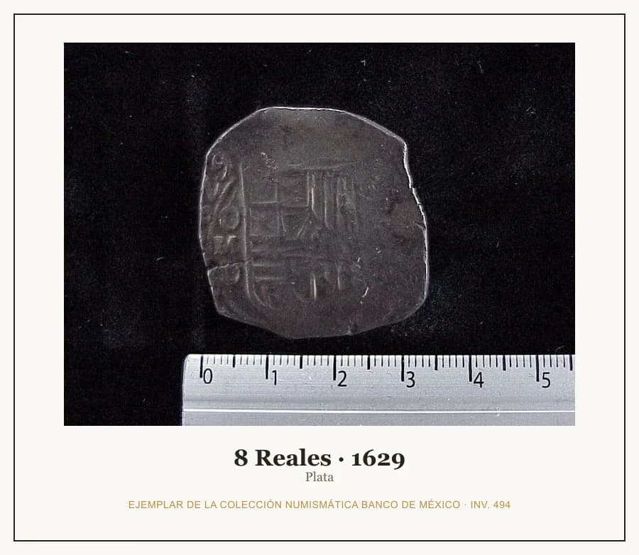 8 Reales · 1629 — Ejemplar de la Colección Numismática Banco de México, inv. 494