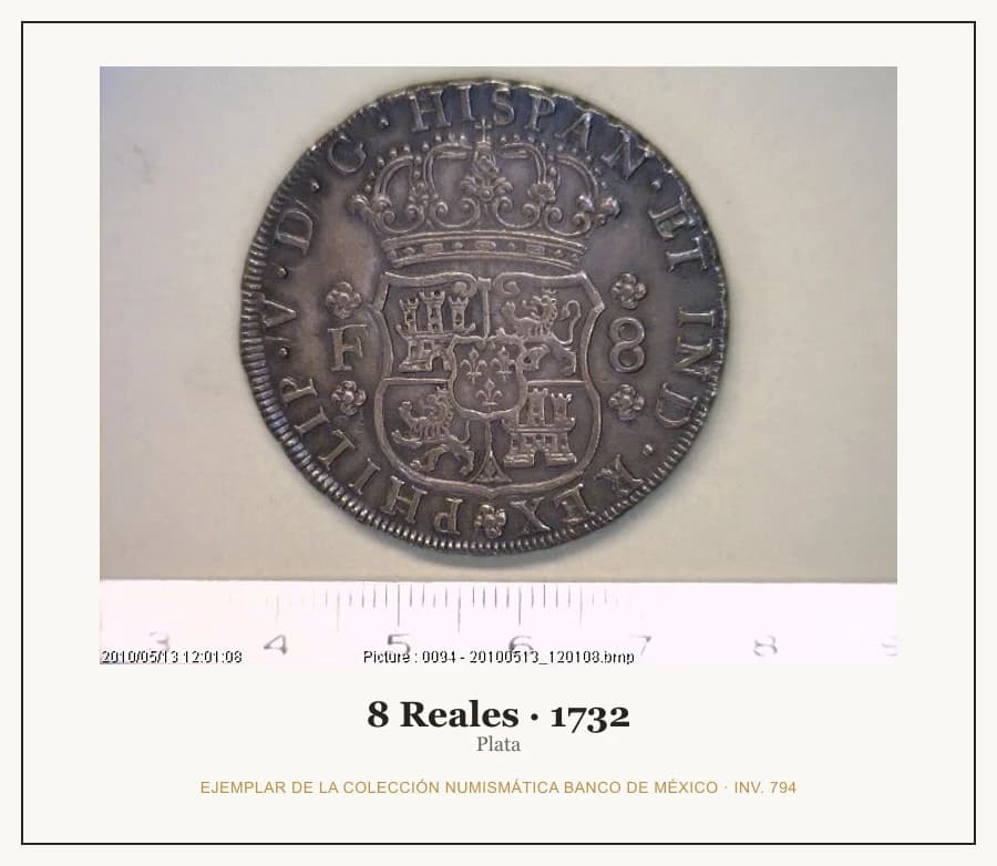 8 Reales · 1732 — Ejemplar de la Colección Numismática Banco de México, inv. 794