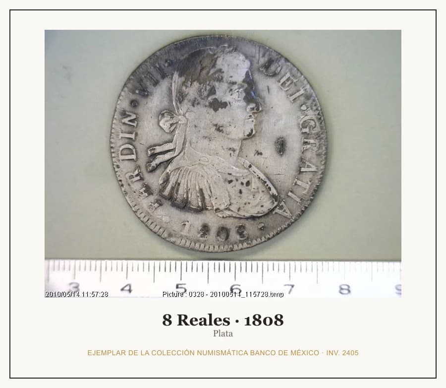 8 Reales · 1808 — Ejemplar de la Colección Numismática Banco de México, inv. 2405
