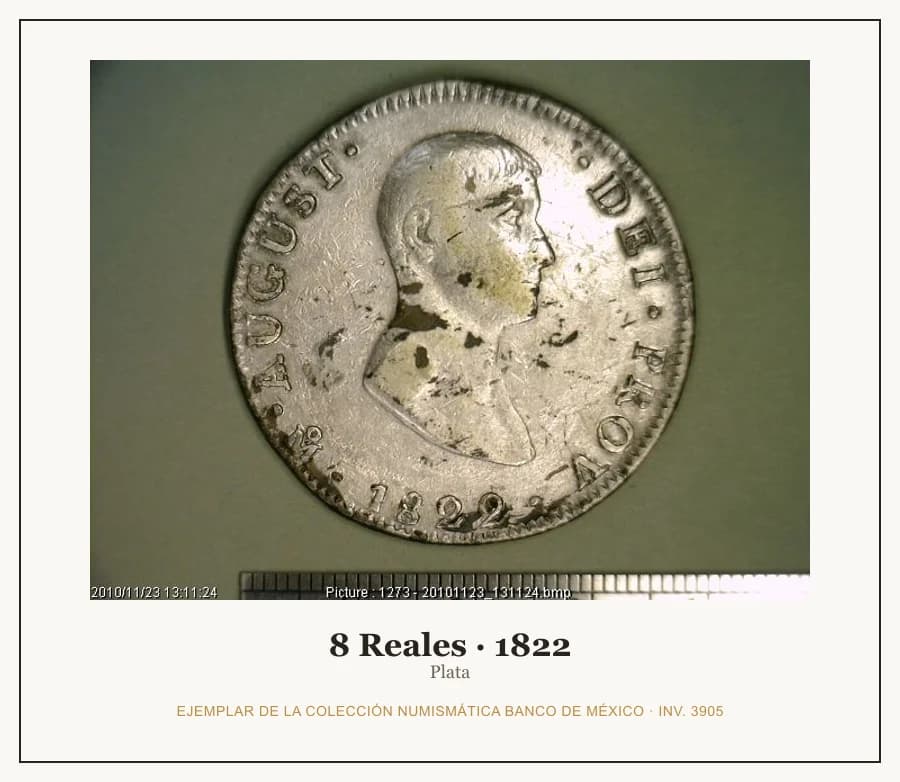 8 Reales · 1822 — Ejemplar de la Colección Numismática Banco de México, inv. 3905