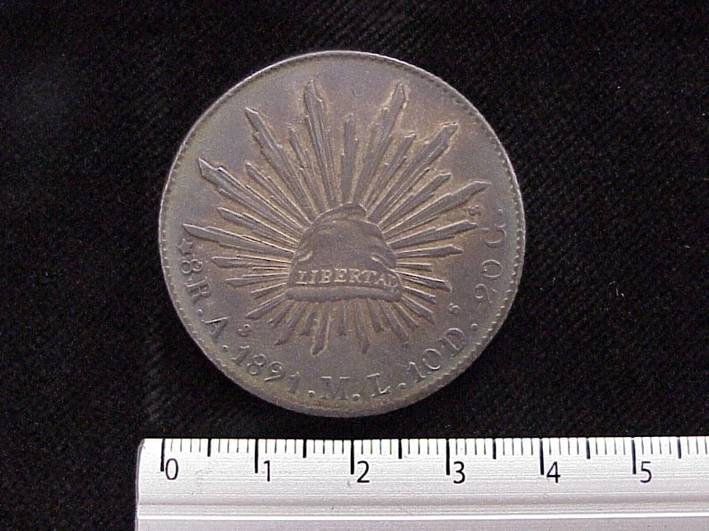 8 Plata 1891 . Inventario Banxico 5763 (reverso)