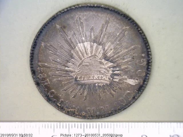 8 Plata 1891 . Inventario Banxico 6622 (reverso)