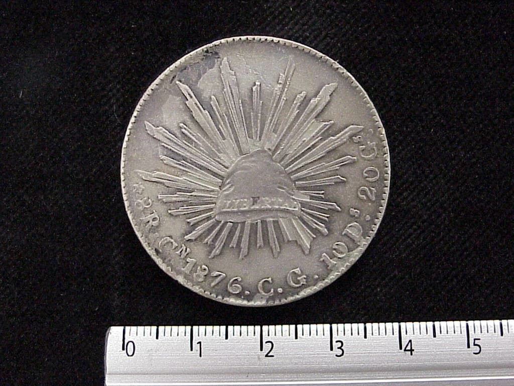 8 Plata 1876 . Inventario Banxico 6001 (reverso)