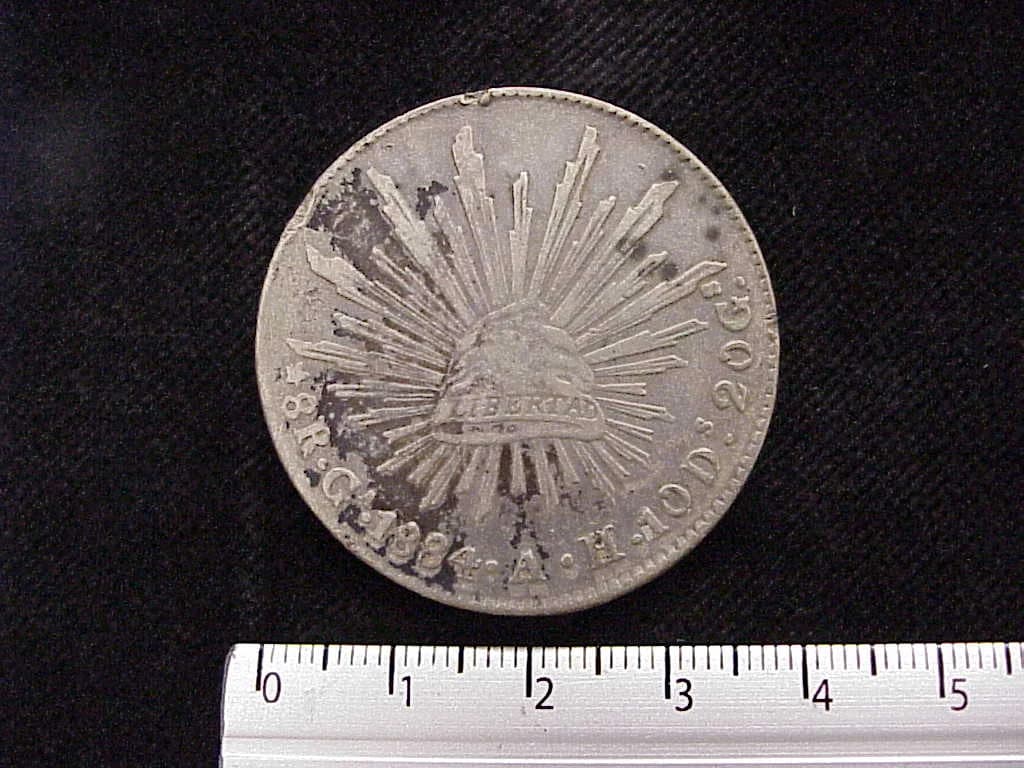 8 Plata 1884 . Inventario Banxico 7487 (reverso)