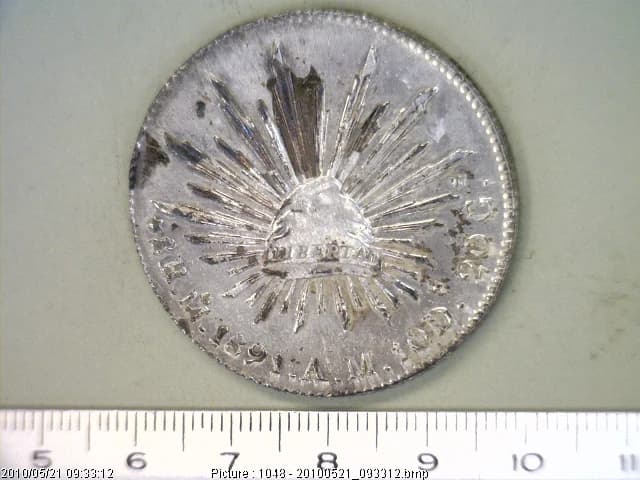8 Plata 1891 . Inventario Banxico 4454 (reverso)