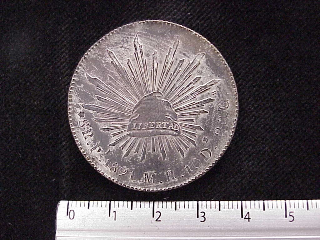 8 Plata 1891 . Inventario Banxico 9696 (reverso)