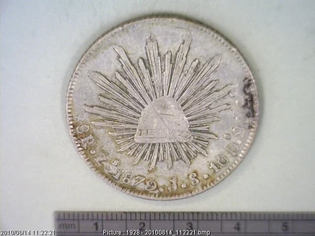 8 Plata 1879 . Inventario Banxico 10321 (reverso)