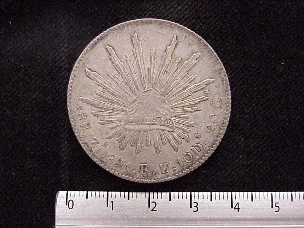 8 Plata 1891 . Inventario Banxico 10367 (reverso)