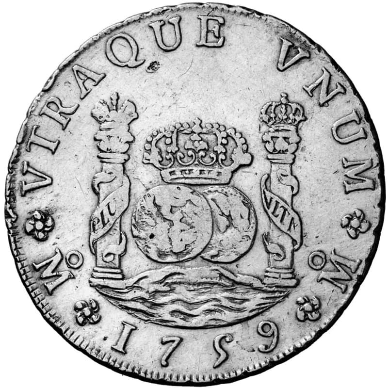 Anverso de moneda 8 reales Columnario 1732-1773