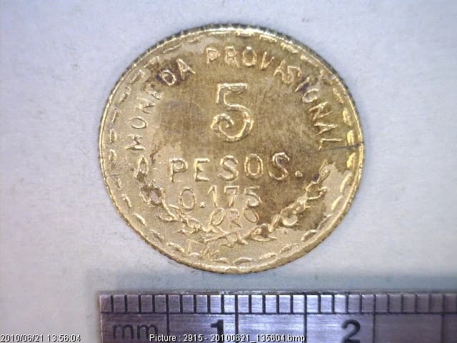 Hidalgo 5 Pesos Oro 1915 · Reverso