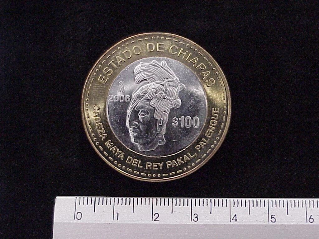 100 Pesos Unión de los Estados Chiapas segunda etapa cultural 2006 · Inventario Banxico 21630 (reverso)